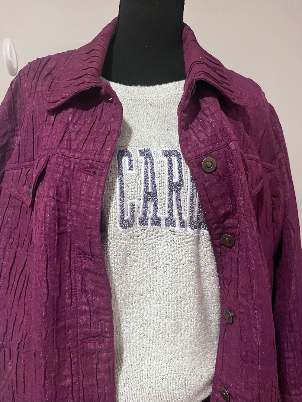 Plum Purple Textured Button-Front Womens Jacket